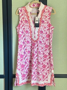 Cabana Life Pink + White Floral Sleeveless Tunic Dress with UPF 50+, NWT, Size M